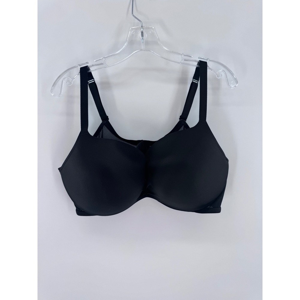Cacique Plunge Bra Womens 46DD Black Underwire Mesh Wing Smooth Molded Cup